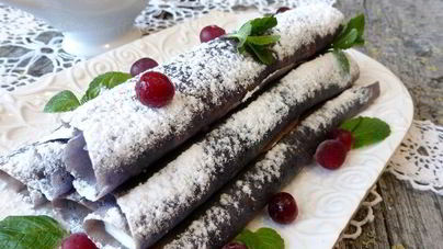 Черничные блинчики с кремом из маскарпоне