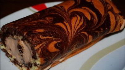 Рулет мраморный с бананово-шоколадным кремом