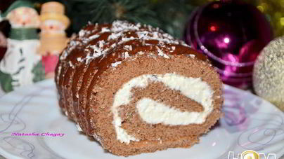 Шоколадный рулет с творожным кремом
