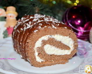 Шоколадный рулет с творожным кремом