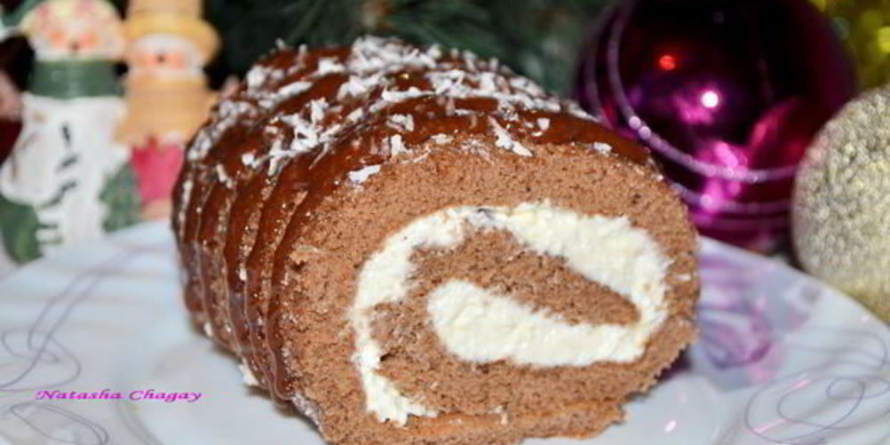 Рецепт шоколадный рулет с творожным кремом