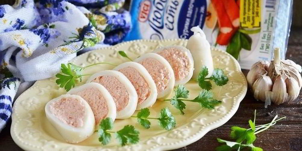 Рецепт кальмар, фаршированный крабовым муссом