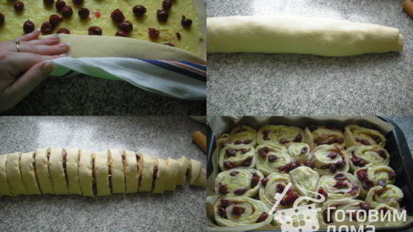 творожные улитки начиненные пудингом и вишней