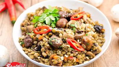 Чечевица с грибами и каштанами