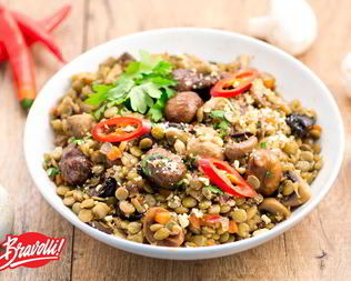 Чечевица с грибами и каштанами