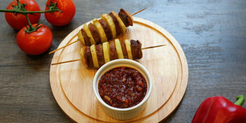 Рецепт картофель с мясом на шпажках