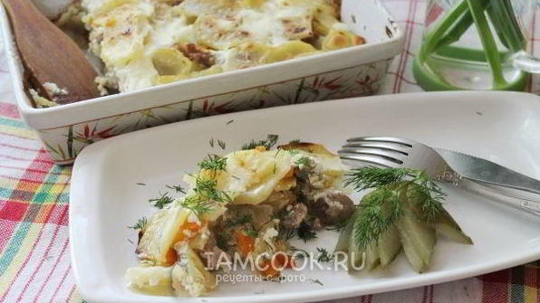 картошка с мясом слоями в духовке
