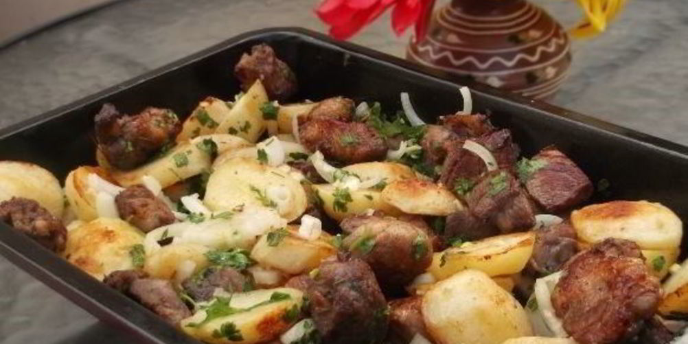 Рецепт картошка со свининой в духовке на противне