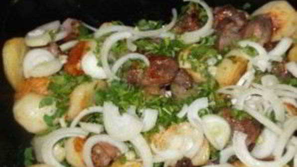 картошка со свининой в духовке на противне