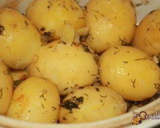 Молодой картофель с салом, укропом и специями