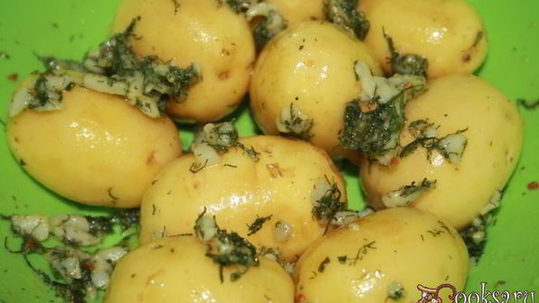 молодой картофель с салом, укропом и специями