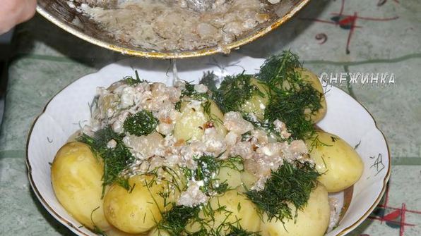 молодой картофель с укропом и сметанной заправкой