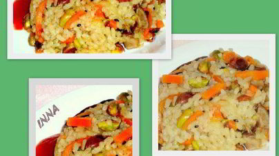 Постный рис с грибами и фисташками