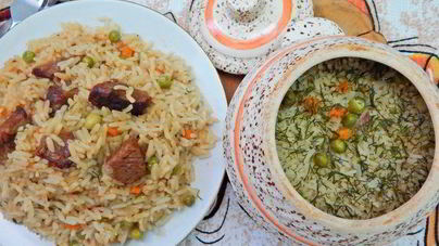 Рис с говядиной в горшочках