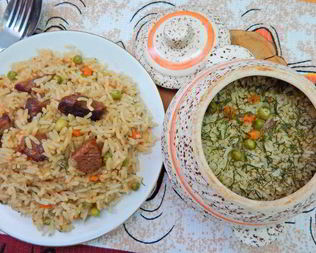 Рис с говядиной в горшочках