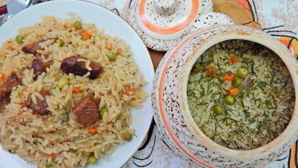 Рис с говядиной в горшочках