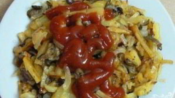 жареная картошка с вешенками в мультиварке