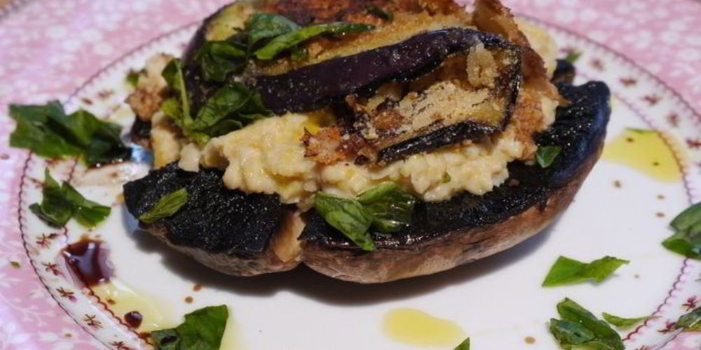 Рецепт грибы на гриле с нутом и баклажанами