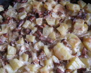 Лисички, запеченные под сыром