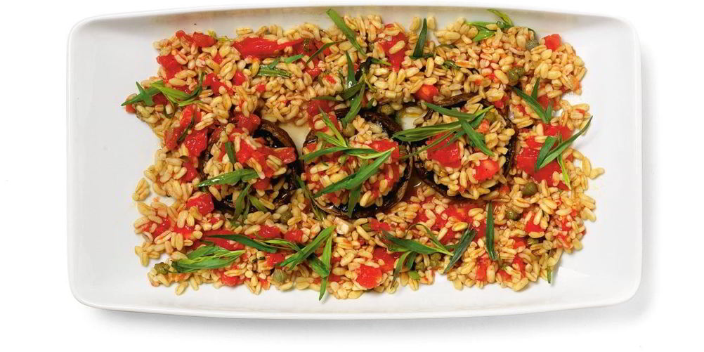 Рецепт шампиньоны с камутом, помидорами и эстрагоном