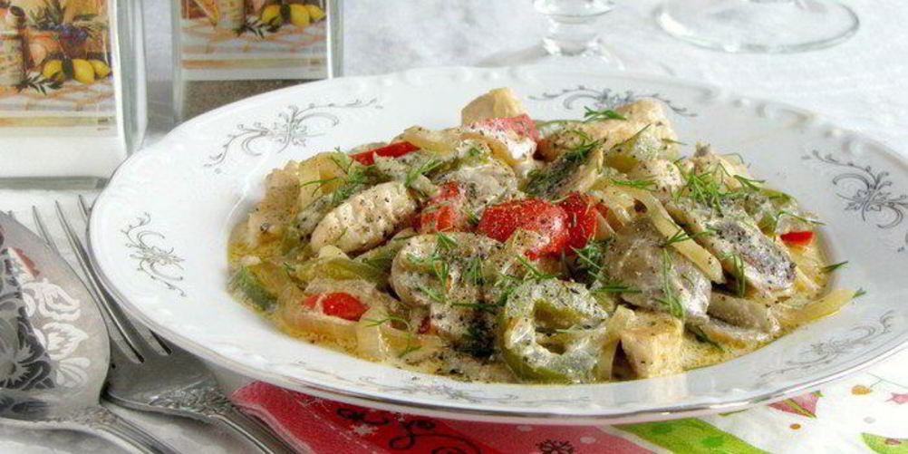 Рецепт шампиньоны с куриным филе и сладким перцем по-муромски