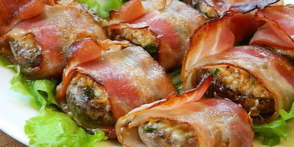 Рецепт шампиньоны с орехово-сырной начинкой, в беконе