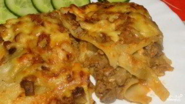 лазанья с мясом и грибами