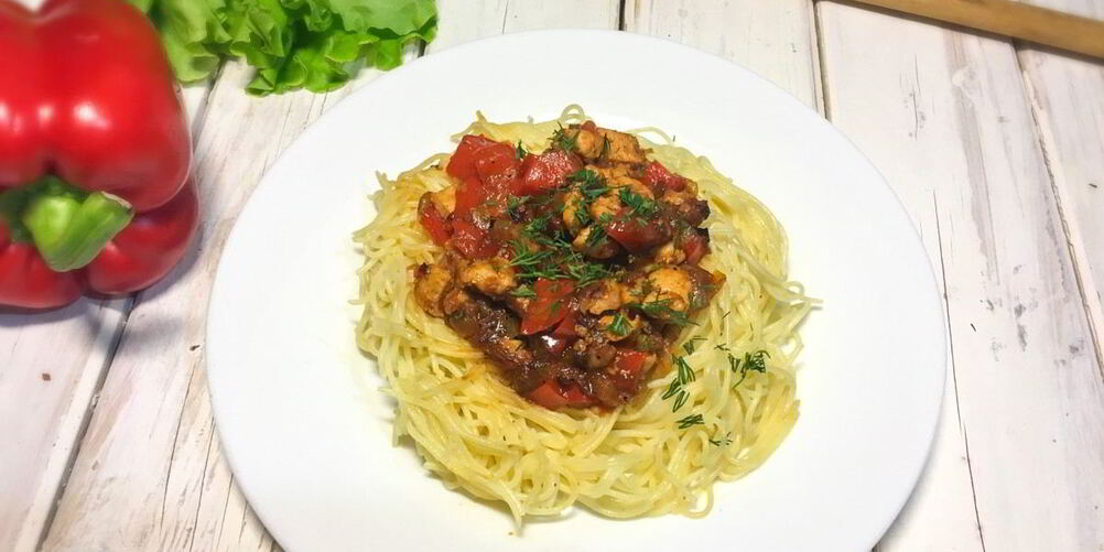 Рецепт гнездо из спагетти с куриным филе