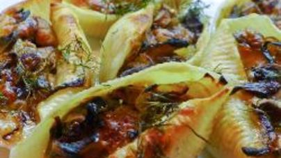 Макароны ракушки фаршированные грибами