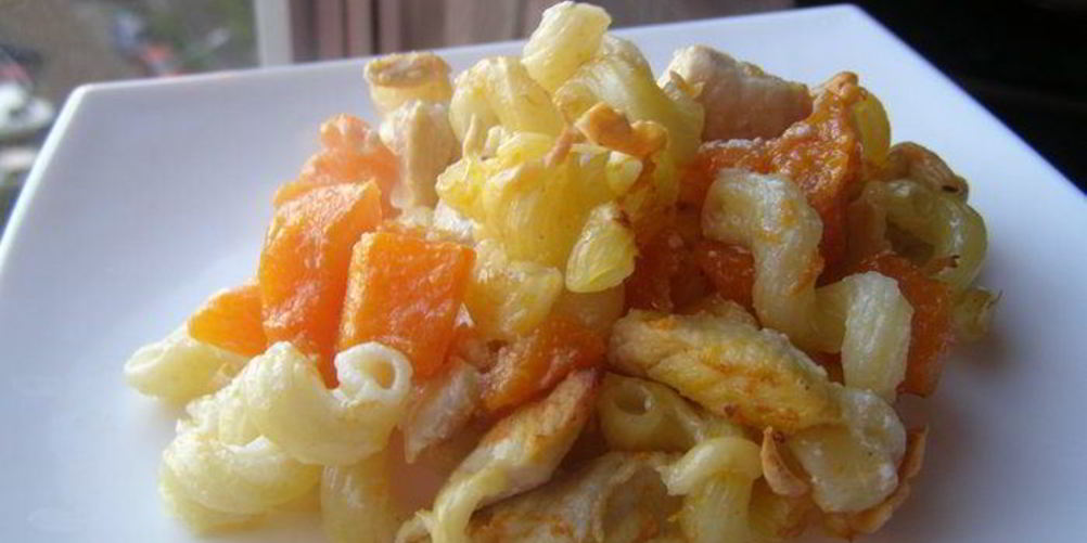Рецепт макароны с курицей и тыквой