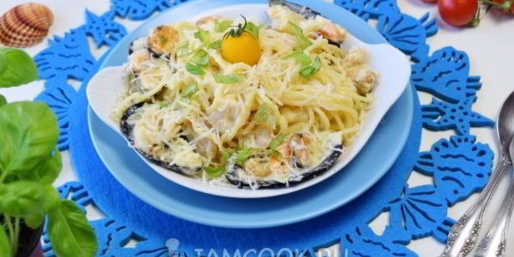 Рецепт паста с морепродуктами в сливочном соусе