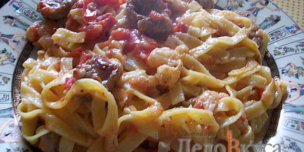 Рецепт паста с соусом из сальсичи и овощей