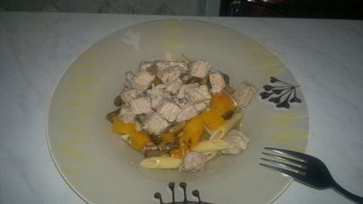 Паста со свининой, тыквой и грибами