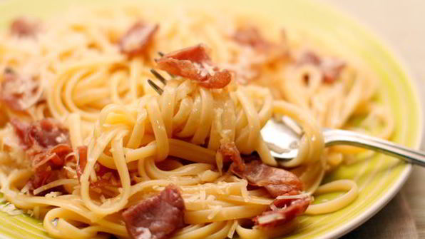 спагетти карбонара с пармской ветчиной