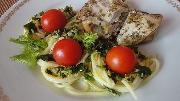 спагетти с лимонным цыпленком