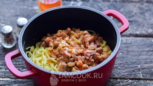 спагетти с ветчиной и сыром