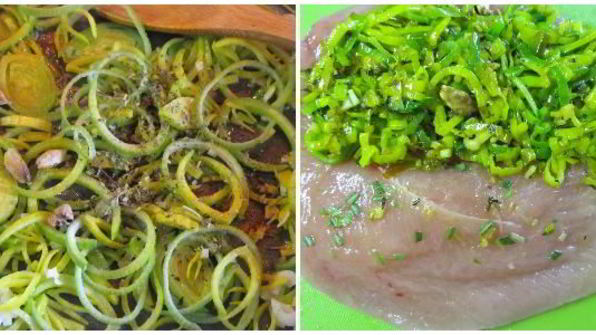 куриная грудка, запеченная в листьях лука-порея