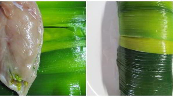 куриная грудка, запеченная в листьях лука-порея