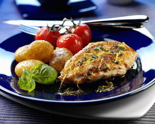 Куриные и свиные отбивные с помидорами