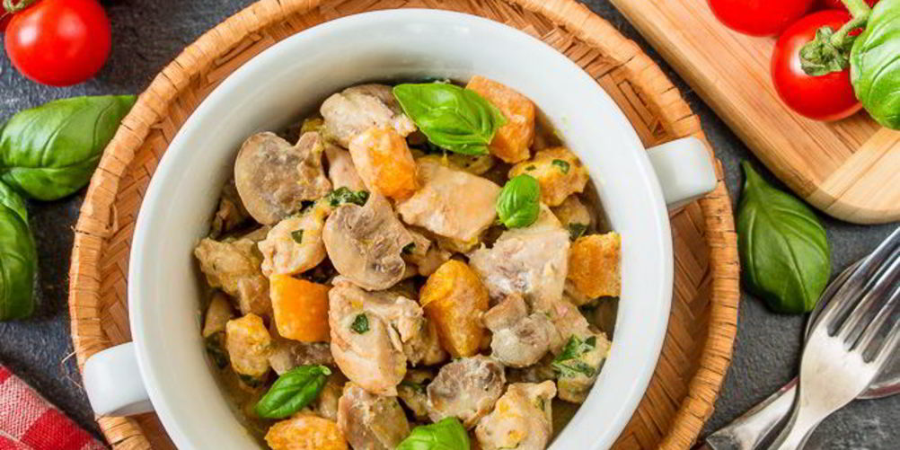 Рецепт курица с тыквой и шампиньонами в сливках