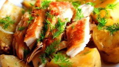 Курица в сырной корочке с картофелем и грибами