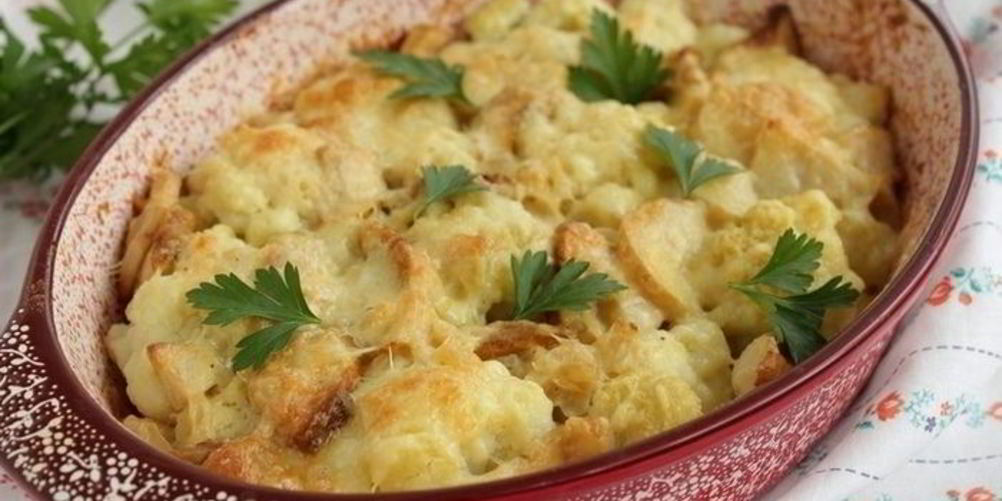 Рецепт гратен с цветной капустой и белыми грибами