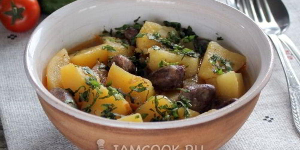 Рецепт тушеная картошка с куриными сердечками в мультиварке
