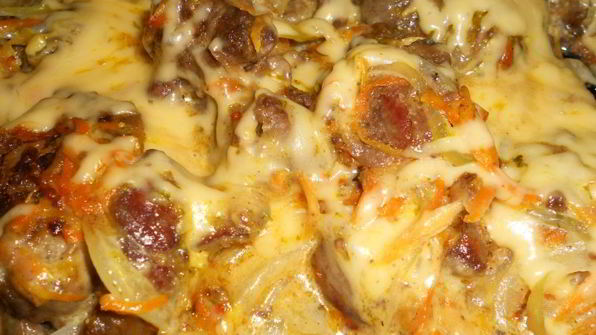 куриная печень под сырной шубой