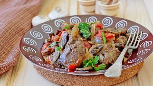 куриная печень с шампиньонами
