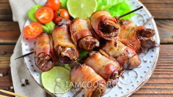 печень в беконе на мангале