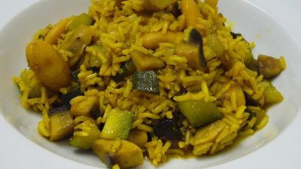 Паэлья ди вердура с цукини, фасолью и шампиньонами