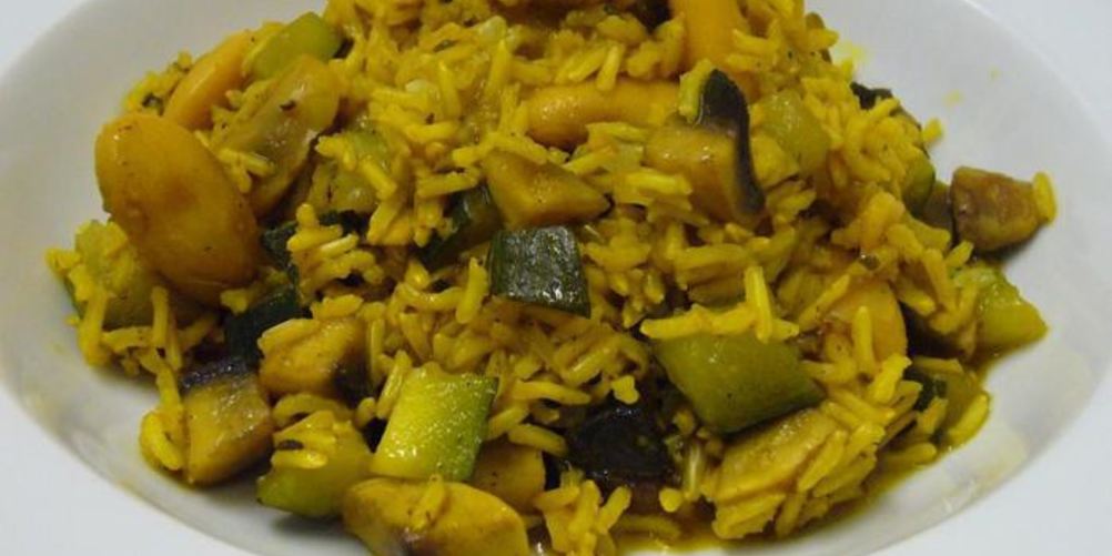 Рецепт паэлья ди вердура с цукини, фасолью и шампиньонами