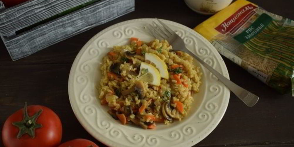 Рецепт плов из бурого риса с грибами