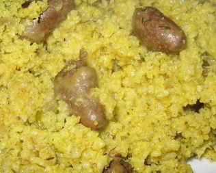 Плов из пшена с куриными сердечками